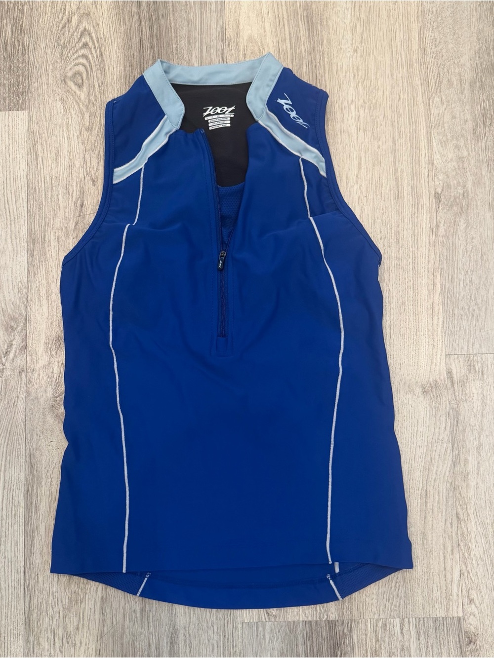Zoot Triathlon Race Tank Blue Half Zip Sleeveless Performance Top Size Small